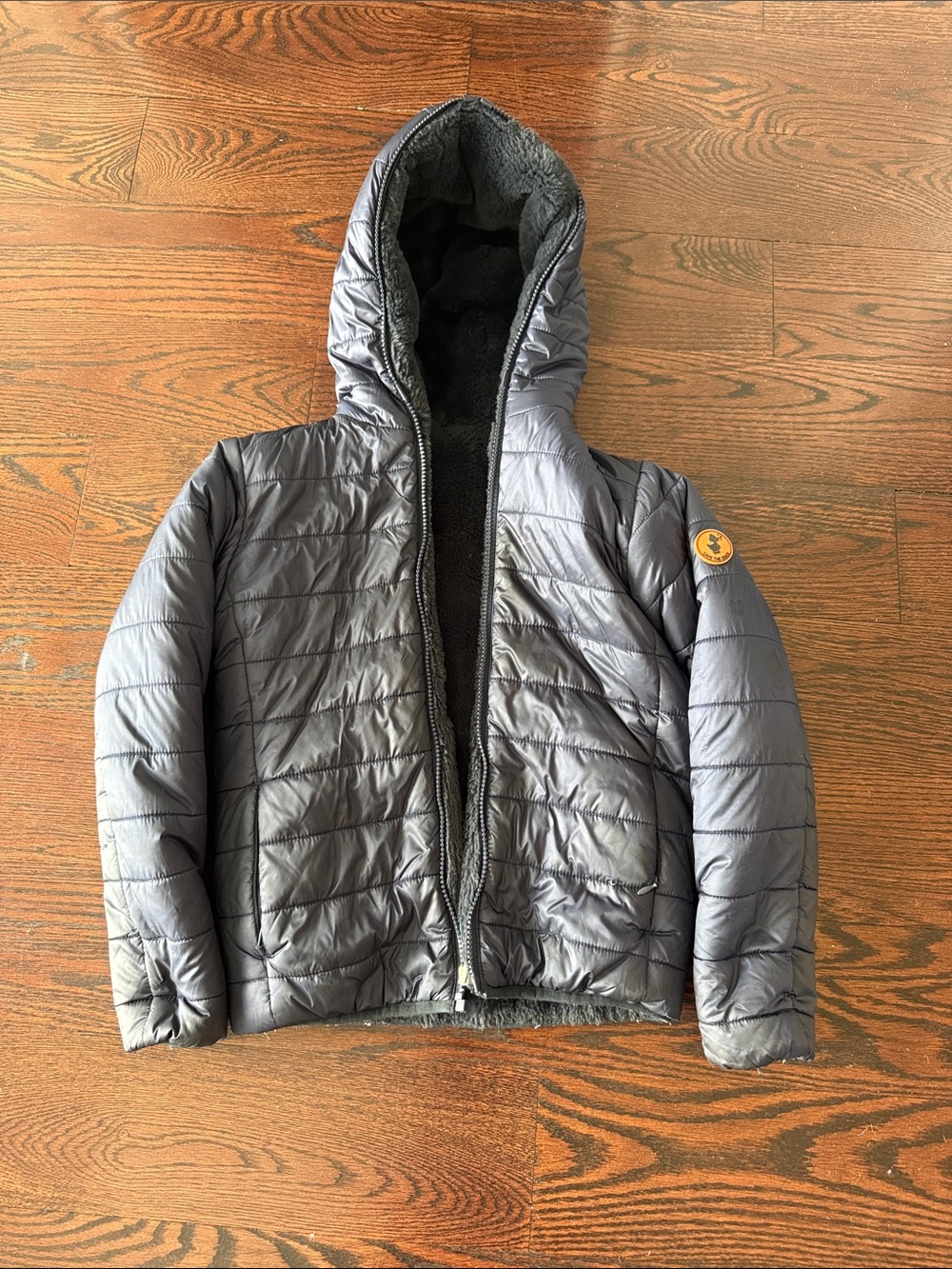 Save the duck Kids reversible Plush-Lined Hooded Puffer Jacket - navy blue